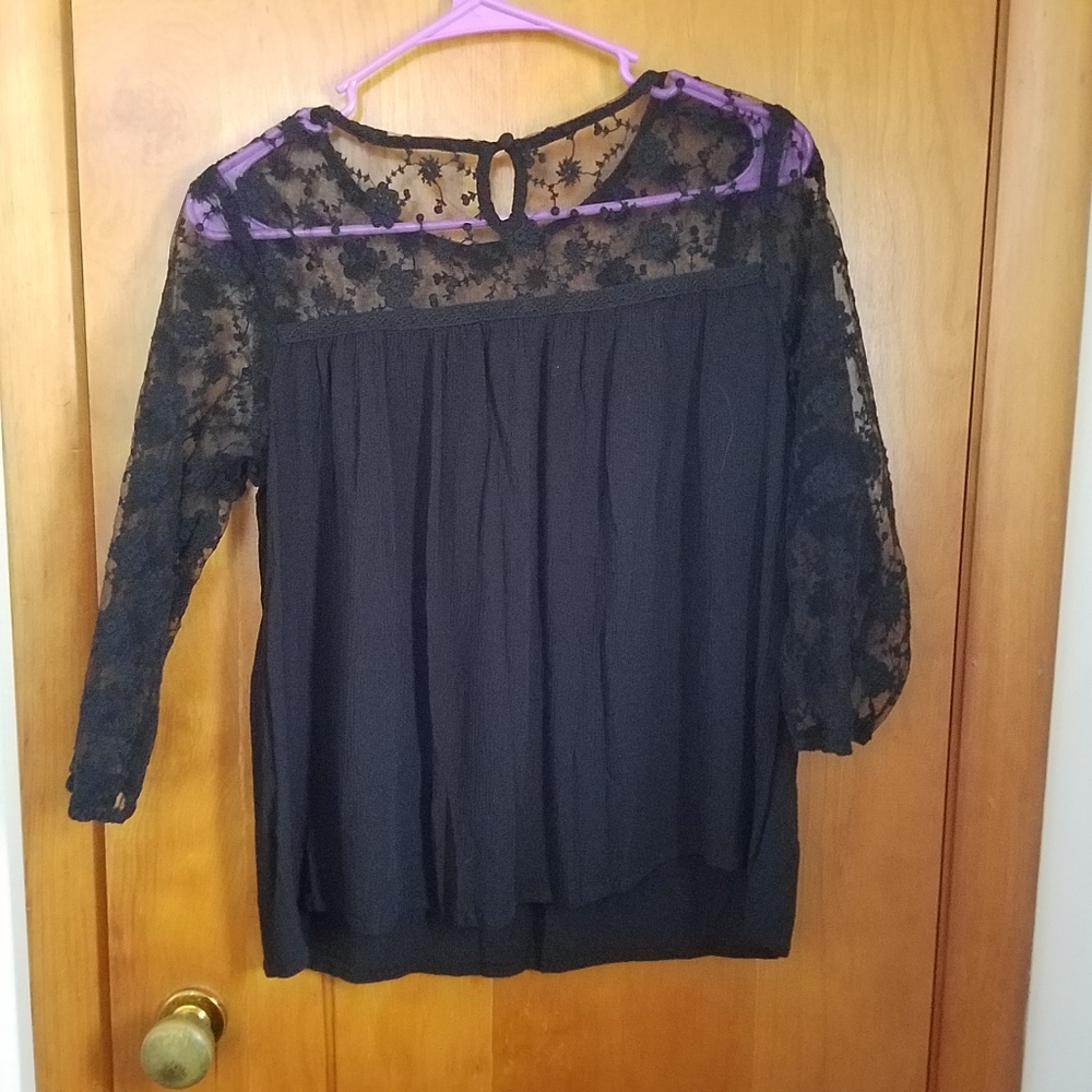 Maurice's Black Lace Crepe Top